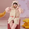 Pijama de Flanela Infantil Inverno Menina Fleece Coral Espesso Conjunto Roupas de Casa Menina Pequena Ruby