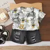 Conjunto de Verano para Niños con Estampado Completo de Oso de Manga Corta 2026 Nuevo Estilo Ropa de Verano Fresca y Elegante para Niños Estilo Coreano