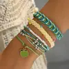 Conjunto de Pulseiras de Amizade Tecidas com Contas de Arroz Multicamadas Série Oceano Árvore de Coco Aço Inoxidável Argila Macia Moda Transfronteiriça Multiestilo
