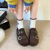2026 Otoño Hebilla Retro Elevación Interna Zapatos de Una Sola Pieza de Dos Vías Slip-Ons Mocasines Estilo Old Money Mules para Mujer