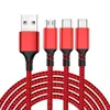 Cable de carga para teléfono móvil tres en uno de nailon tejido, con múltiples cabezales, carga rápida 2A, logotipo, pequeños regalos, venta al por mayor