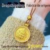 Pingente de deus da riqueza amarelo com ponta de ouro vietnamita, pingente sólido de cinco vias com pingente de deus da riqueza e dupla face, corrente de suéter que não desbota