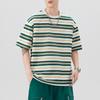 2025 Nueva Camiseta de Verano para Hombre de Manga Corta con Rayas Verano Cuello Redondo Chico Duro Rayas Horizontales de Media Manga Estilo Coreano Juvenil Top