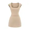 Vestido Curto de Manga Curta com Decote em U para Mulheres, Estilo Puro Desejo, Verão 2025, Saia Curta Plissada na Cintura, Linha A