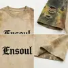 Camiseta Desgastada Rota de Suministro Directo Transfronterizo, Camiseta Casual de Moda de Algodón Puro Pesado, Corte Holgado, Manga Corta, Estampado Vintage