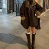 Abrigo Cálido de Algodón al Tacto de Piel Suelta Todo en Uno para Motocicleta, Chaqueta Reversible de Lana de Cordero para Mujer, Invierno, Largo Medio