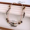 Collar Vintage de Piedra Ojo de Tigre y Perlas, Cadena para Suéter de Gama Alta Estilo Melard, Moderno y Versátil, Elegante Collar para Mujer