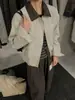 Jaqueta curta color block com lapela e zíper estilo coreano para mulheres, novo modelo outono 2026, caimento solto, afina a silhueta, versátil, casual que rejuvenesce
