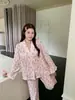 Estilo Coreano Tela Plana Doble Capa Gasa Ins Simple Cómodo Todo Algodón Conjunto de Pijama Manga Larga Multicolor Estilo Lindo Ropa de Casa