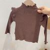 Camisa básica de primavera y otoño para mujer y niño, estilo infantil, con personalidad, marca de moda, estilo coreano, cuello medio alto, mangas voladoras con borde en las orejas