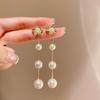 Pendientes de borla de perla con flor larga de aguja de plata S925 para mujer, moda simple, alta gama, retro, pendientes, venta al por mayor