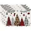 Jogo Americano Decorativo de Linho de Natal Quebra-Nozes de Natal Árvore de Natal Xadrez Clássico Preto e Branco Floco de Neve Toalha de Mesa Decorativa