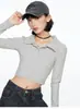 Polo de Chica Sexy con Cuello de Solapa, Camiseta de Manga Larga para Mujer, Nuevo Estilo Primavera y Otoño, Corte Ajustado, Diseño Adelgazante, Top Corto con un Look Puro y Atractivo