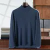 Suéter de Cachemira para Hombre de Mediana Edad Cuello Medio Alto Color Sólido Suéter Capa Interior Casual de Negocios Tejido Base Manga Larga Simple