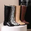 40-50 Estación Independiente de Comercio Exterior Europeo Talla Grande Botas de Mujer Primavera Otoño Huecas Tacón Grueso Botas Altas Sandalias Flotantes