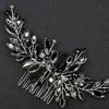 Pente de Cabelo Vintage Esmeralda Preto Luz Negra Luxo Cravação Garras Strass Artesanal Pente de Inserção Acessórios de Cabelo para Noiva Casamento Ornamentos de Cabelo Transfronteiriço