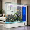 Aquário ecológico para sala de estar, novo, em formato de bala, de vidro ultra transparente, tela estilo médio a grande, de piso