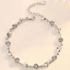 Pulsera japonesa y coreana de corazón dulce, cristal azul plateado en plata 925, para mujer, con forma de corazón, sencilla, con estampado de corazón a corazón, entrega de una pieza