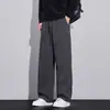 Pantalones de Lana Rectos Sueltos de Otoño para Hombre Cintura Elástica Simples Versátiles Casual de Negocios Pantalones Largos