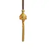 Collar Nacional con Borla de Loto para Mujer, Nuevo Estilo Chino, Lujo Ligero, Artesanía Chapada en Oro de 18 Quilates, Colgante Retro Elegante, Collar de Cuerda Marrón