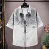 Dropshipping Verão 2025 Nova Camisa de Manga Curta Color-Blocked Estilo Hong Kong Tendência Masculina Solta Respirável Camisa T-shirt Z1