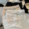 Estilo Dulce Estrella~Bragas de Satén con Encaje de Lujo Ligero, Estilo Femenino de Deseo Puro, Calzones de Algodón Puro de Cintura Media de Gama Alta
