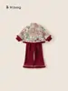 Roupas Infantis Bangxuan 2025 Inverno Roupas de Ano Novo Estilo Chinês Dinastia Han Conjunto de Duas Peças com Veludo Adicional Terno Feminino Novo Estilo Chinês