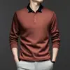 Camisetas Masculinas Populares de Manga Longa, Camisas Base Casuais com Gola Lapela para Primavera e Outono, Camisas Polo Versáteis para Pais de Meia-Idade