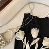 Chaleco de Punto Tulipán Tridimensional Estilo Francés para Mujer, Nuevo Diseño de Verano, Top de Punto sin Mangas, Ropa Exterior de Moda