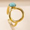 Anillo Transfronterizo Retro Bohemio de Acero de Titanio para Mujer Lujo Ligero de Alta Gama Presión de Aceite Azul Piedra Turquesa Anillo Abierto Joyería de Mano