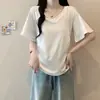 Camiseta Blanca de Manga Corta con Cuello en V a la Moda Estilo Francés para Mujer con Sentido de la Elegancia Que Cubre el Cuerpo, Top Versátil de Gama Alta para Verano A12620