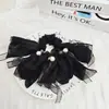 Goma para el pelo de malla con perlas estilo coreano para mujer, lazo de alta gama con perlas, accesorio para el pelo con pedrería de alto brillo, goma para coleta baja