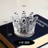 Plato de Almacenamiento para Collares y Anillos Estilo Ins, Portavelas de Vidrio con Relieve, Adorno Pequeño Decorativo Dorado con Forma de Corona