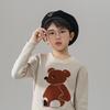 Camisola de lã 100% lã pura para meninos bebê outono e inverno Novo urso de gola redonda engrossado manga comprida malha assentamento camisola