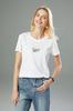Camiseta estampada de algodón mercerizado de doble cara para mujer, color blanco, cuello redondo, holgada, transpirable, suave y fresca, 80 unidades