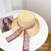 Sombrero de Paja con Lazo de Solapa de Verano Vacaciones Paja de Trigo Tejido Sombrero de Playa para la Orilla del Mar Celebridad Cibernética Protección Solar Sombrilla Sombrero de Copa Británico