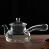 Chaleira de Vidro Borossilicato Alto Chinesa com Listras Alça Lateral Chaleira de Chá Flor de Vidro Bule para Cozinhar no Vapor e Ferver Alça Longa com Filtro Bule