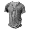 Transfronterizo Europeo y Americano AliExpress Nueva Venta Caliente Retro Cuello en V Botones Tapeta Moda Masculina Casual Camiseta de Manga Corta