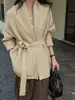 Cárdigan de punto cruzado casual de alta gama con cordones y solapa grande adelgazante para otoño e invierno, suéter elegante de punto de corte holgado para ir al trabajo