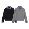 Tricô de casal Urso Mágico outono e inverno, estilo coreano, corte relaxed, com design falso de duas peças, estilo retrô universitário e um suéter com gola