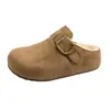 Zapatos tipo Birkenstock con suela gruesa y tacón oculto con pantuflas medias de felpa de punta cerrada para mujer, para usar al aire libre, nuevo estilo 2026, pantuflas de algodón con pelo retro para otoño/invierno