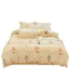 Juego de ropa de cama de cuatro piezas con forro polar, terciopelo de leche, ropa de cama cálida de invierno, sábana y funda de edredón lindas de dibujos animados, juego de tres piezas de felpa