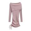 Pure Desire Style 2022 Vestido Feminino do Início do Outono com Lapela Grande de Um Ombro Vestido de Quadril Sexy Plissado com Cordão Slim-Fit para Mulheres