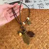 Colar Pingente de Folha Estilo Étnico Boêmio para Mulheres, Design Longo Multicamadas, Acessórios Exquisitos e Versáteis