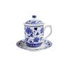 Taza de Cerámica Retro Azul y Blanca Personalizada de Gran Capacidad Taza para Beber en Casa con Tapa Taza de Oficina Taza de Té Regalo Souvenir