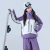 Jaqueta de Esqui para Mulheres e Homens, Impermeável Espessada com Costuras Seladas, Conjunto Profissional de Roupa de Neve, Color Block Duplo 3L