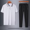 Camisa polo con solapa de seda helada de manga corta, conjunto de camiseta, traje deportivo, nuevo traje de negocios de manga corta para hombres de mediana edad 2024