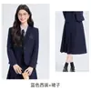 Conjunto de otoño para estudiantes universitarias petite: traje formal bordado para entrevistas, traje de falda profesional, conjunto de traje estilo preppy para mujer