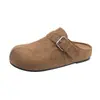 Zapatos Birkenstock de cuero suave con plataforma gruesa para aumentar la altura para mujer, nuevo estilo vintage otoño 2026 con hebilla de cinturón, zuecos perezosos de media zapatilla sin cordones