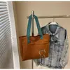 Nueva Bolsa de Lona Ligera Estilo Coreano de Verano con Color Contrastante Portátil Bolso de Hombro Versátil Casual para Viajes Diarios Bolso Tote Simple
